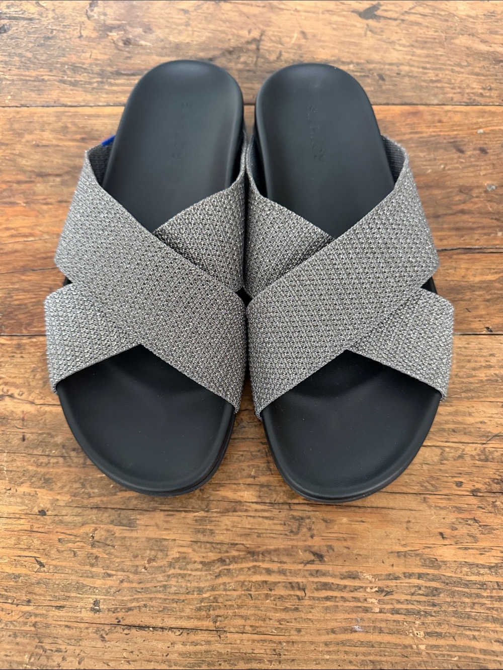 Rothys Metallic Silver Knit The Weekend Slide Sandal Size 10